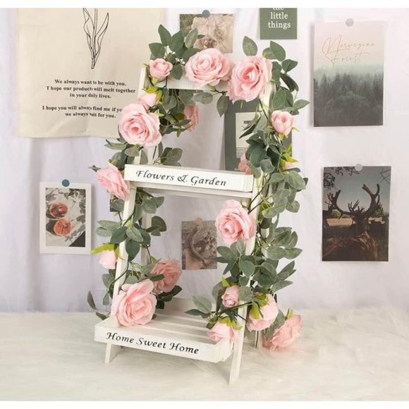 Other - 4 count | Pink Rose Floral Vines Green Leaves Garland Wedding Dining Table Decor